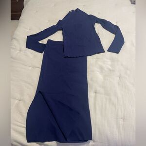 525 America indigo blue sweater and skirt Set ,XS